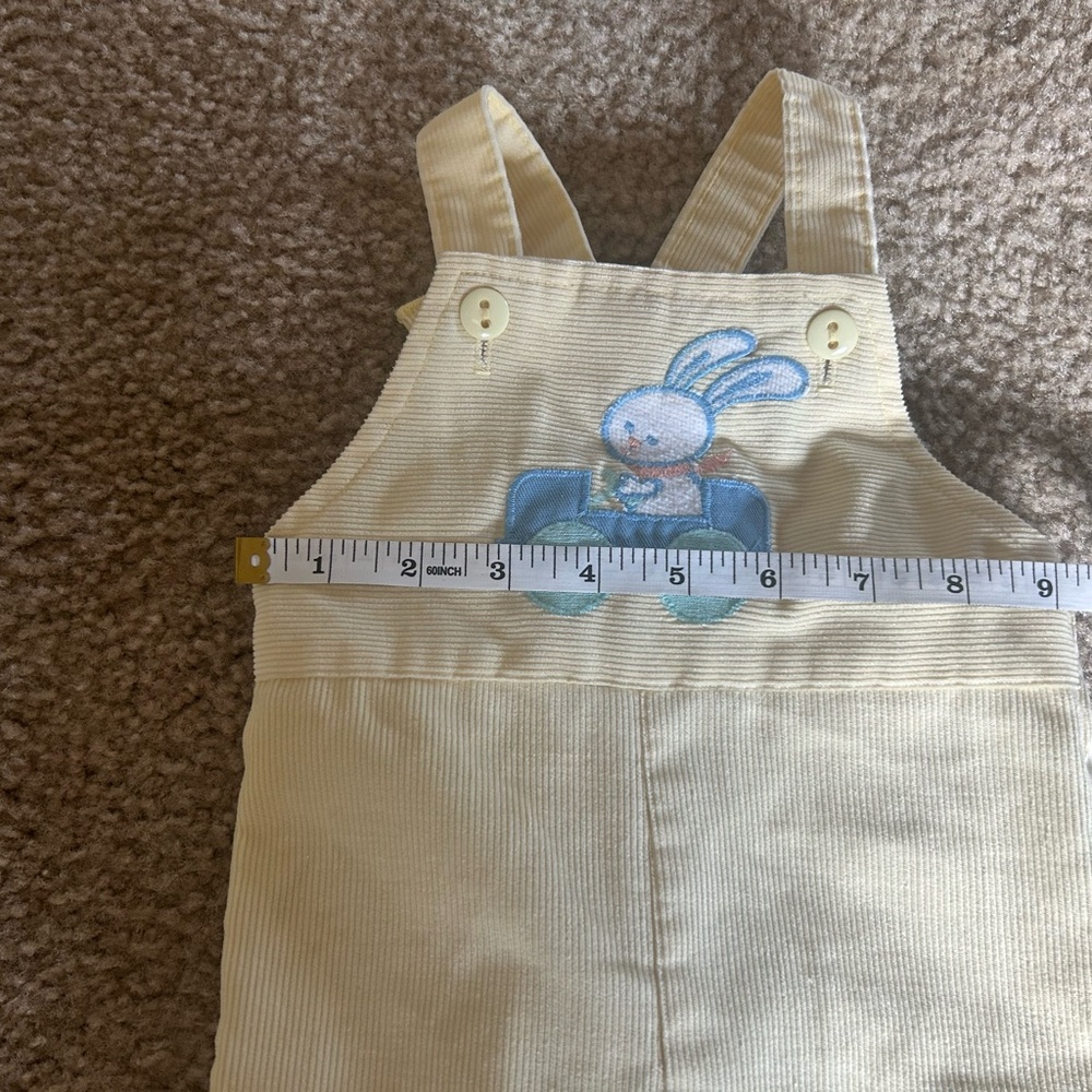 Vintage Health-Tex Baby Yellow Corduroy Bunny Overalls 6M Easter Unisex - Picture 4 of 8